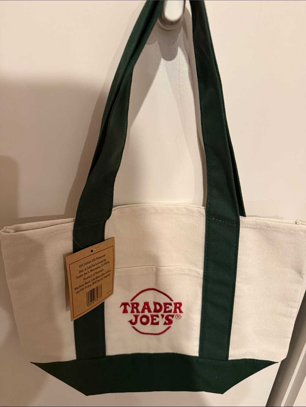 Trader Joe's Green,  Red and Cream Mini Canvas Tote